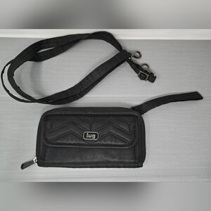 Lug Kickflip Travel Wallet Black Quilted RFID Convertible Wristlet Or Crossbody